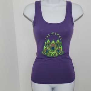 "The Werks" Purple & Green Peacock Lotus Tank Top